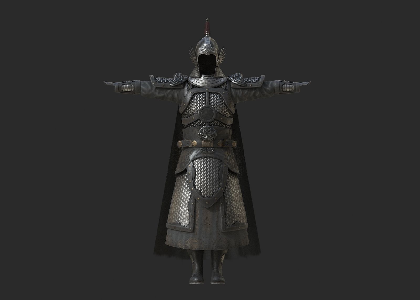 Ancient Ming Dynasty generals in China with lamellar armour Low-poly 3D model_11