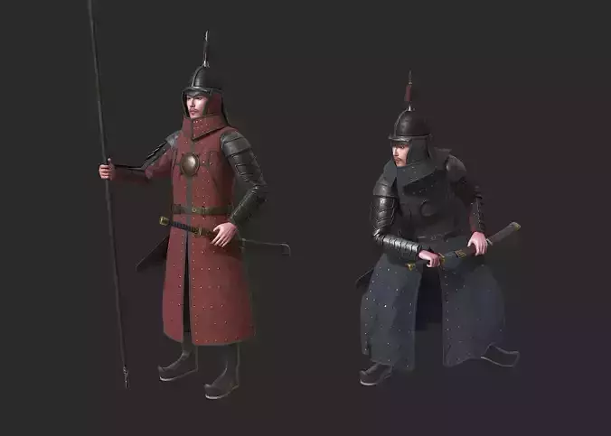 Ancient Chinese General Soldier of Ming Dynasty with Cloth armor Low-poly 3D model