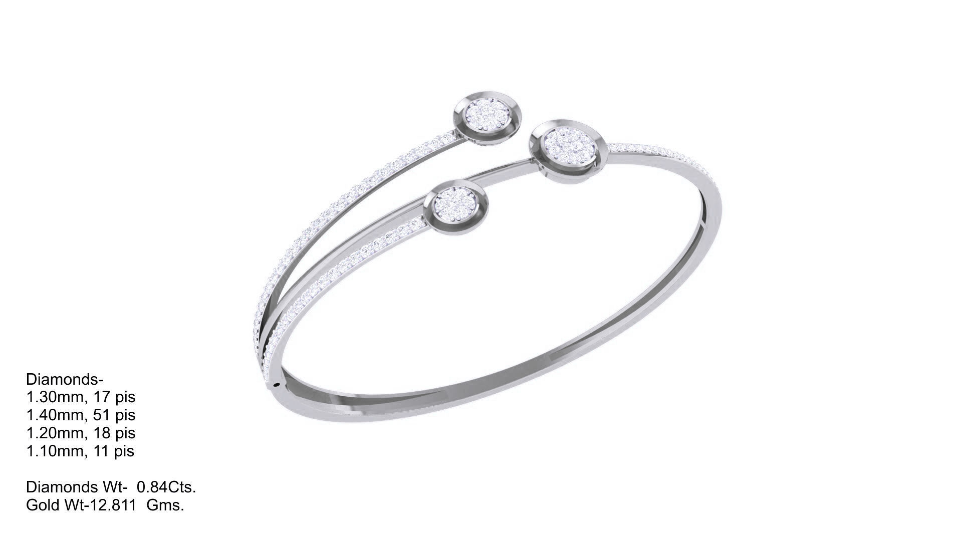 Tri flowers High Jewelry Italian Diamond Bracelets 3dm stl obj 3D print model_2