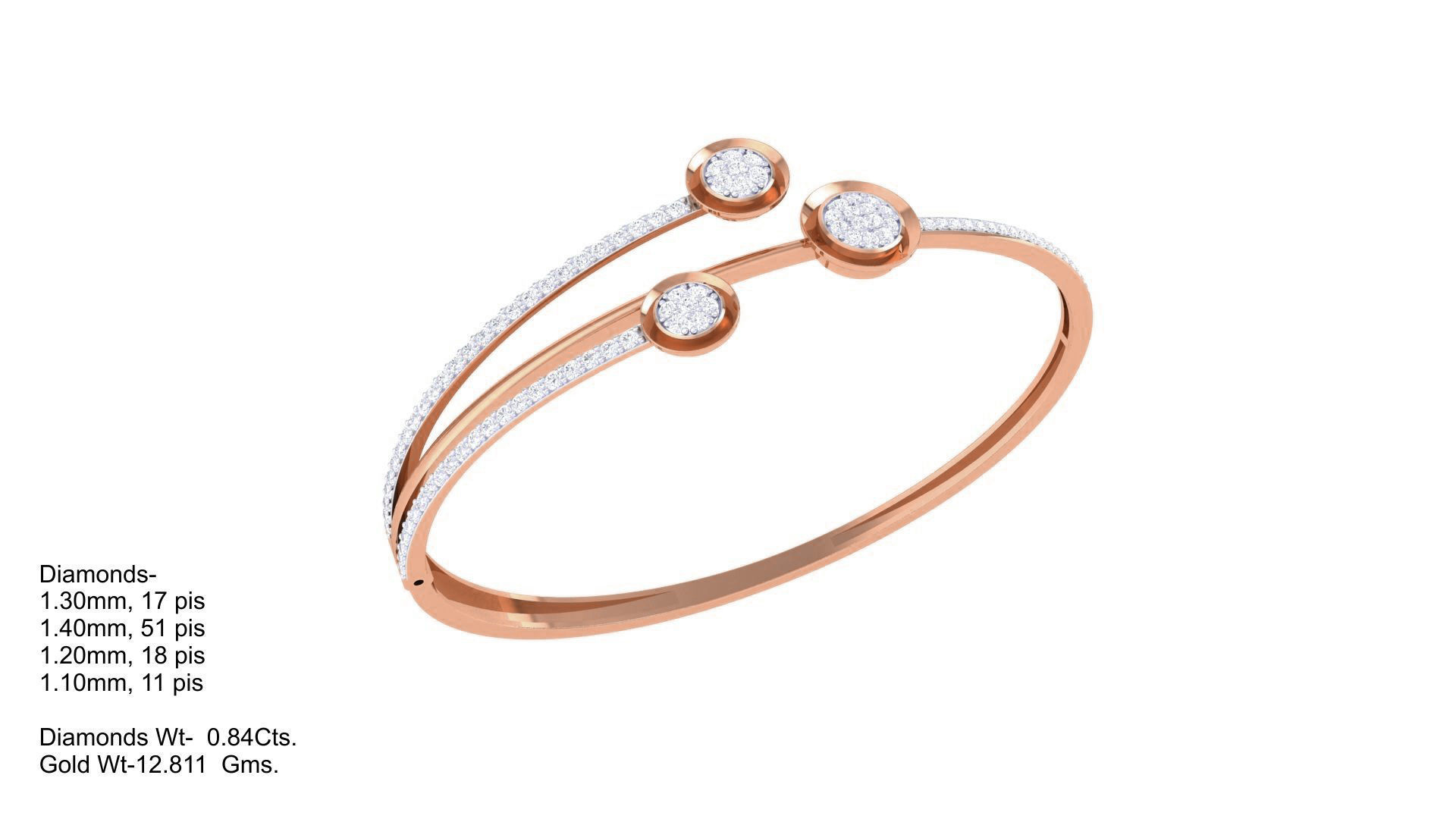 Tri flowers High Jewelry Italian Diamond Bracelets 3dm stl obj 3D print model_3