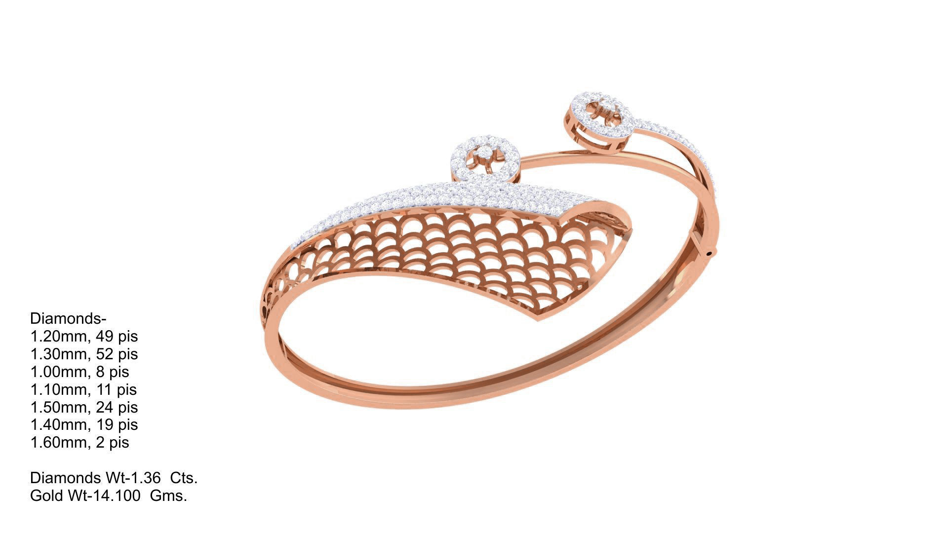 Bi Flower Ultra Vision  Wire Mesh High Jewelry  Diamond Bracelet 3D print model_3