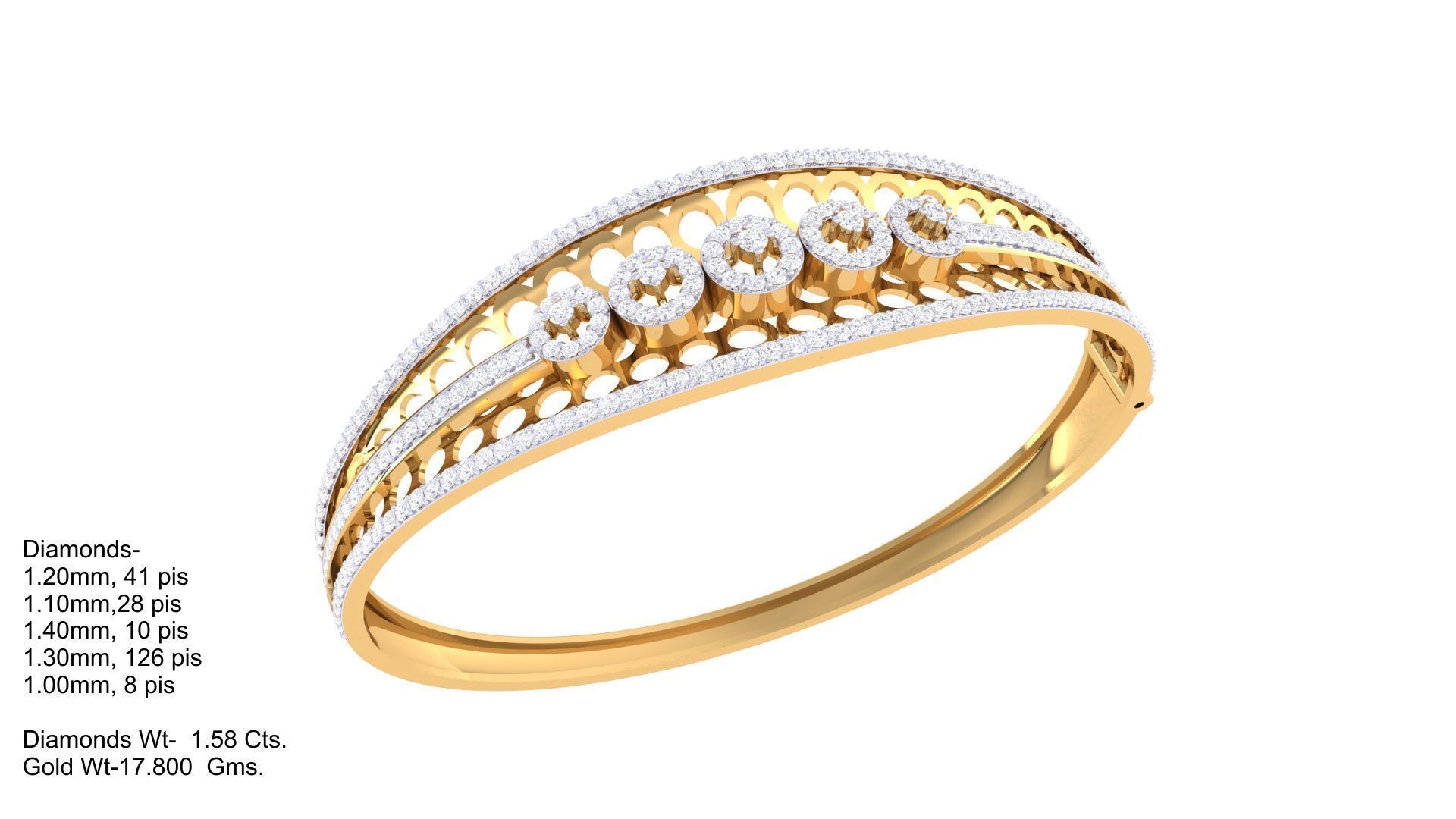 Five Flowers Wire Mesh High Jewelry Italian Diamond Bracelets 3D print model_3