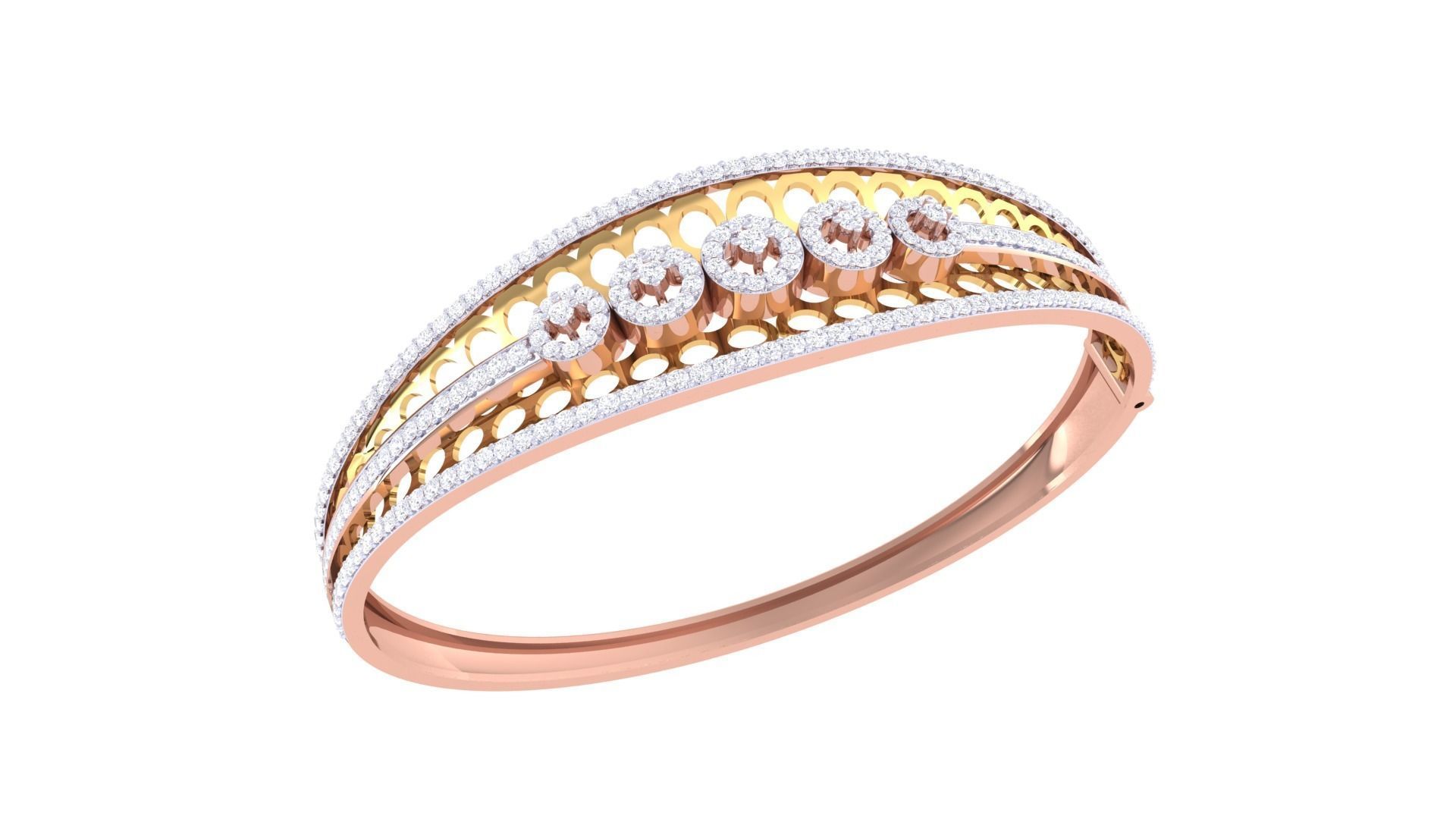 Five Flowers Wire Mesh High Jewelry Italian Diamond Bracelets 3D print model_1