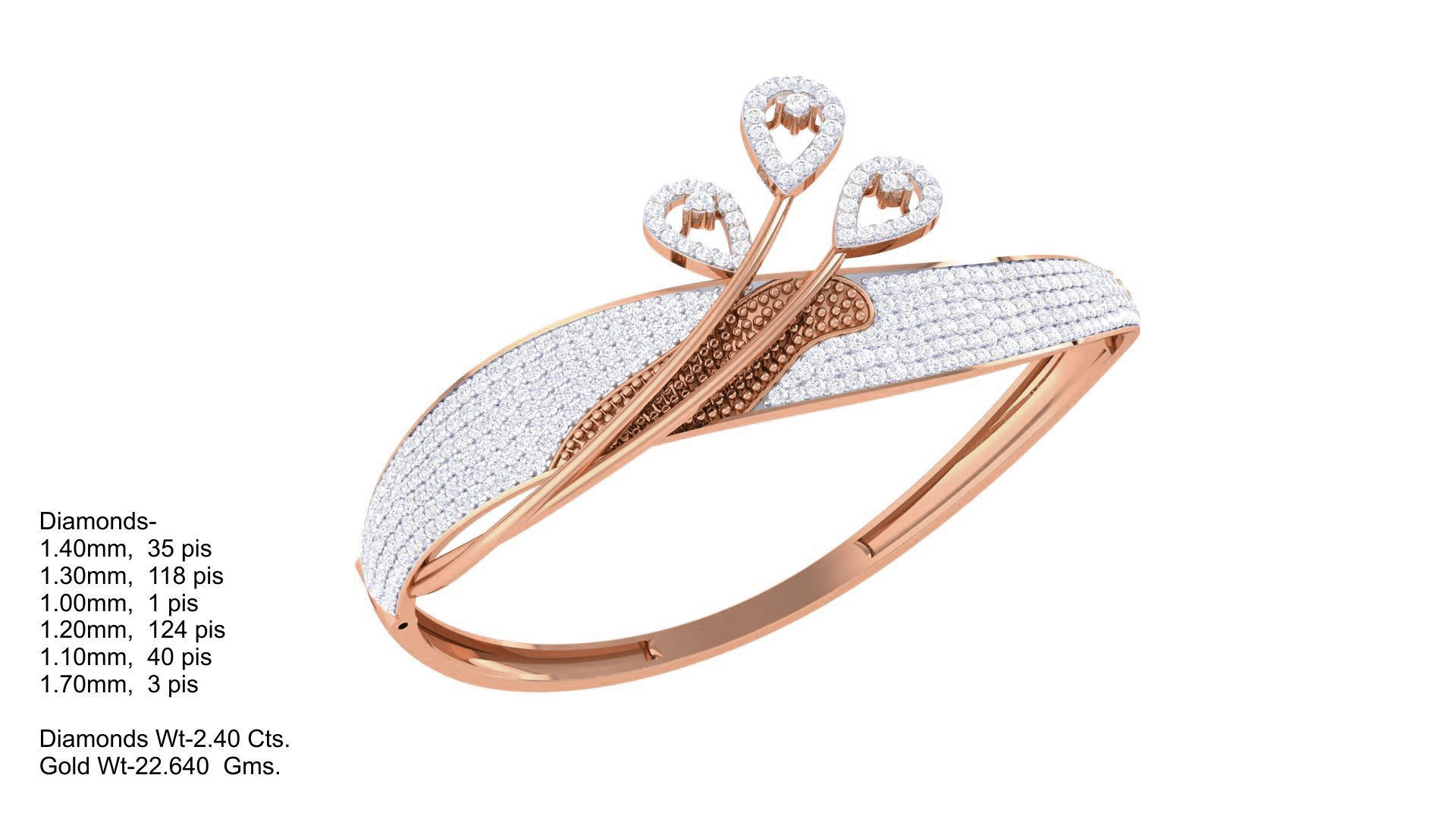 Tri Flower Twisted High Jewelry Italian Diamond Bracelets 3dm 3D print model_4