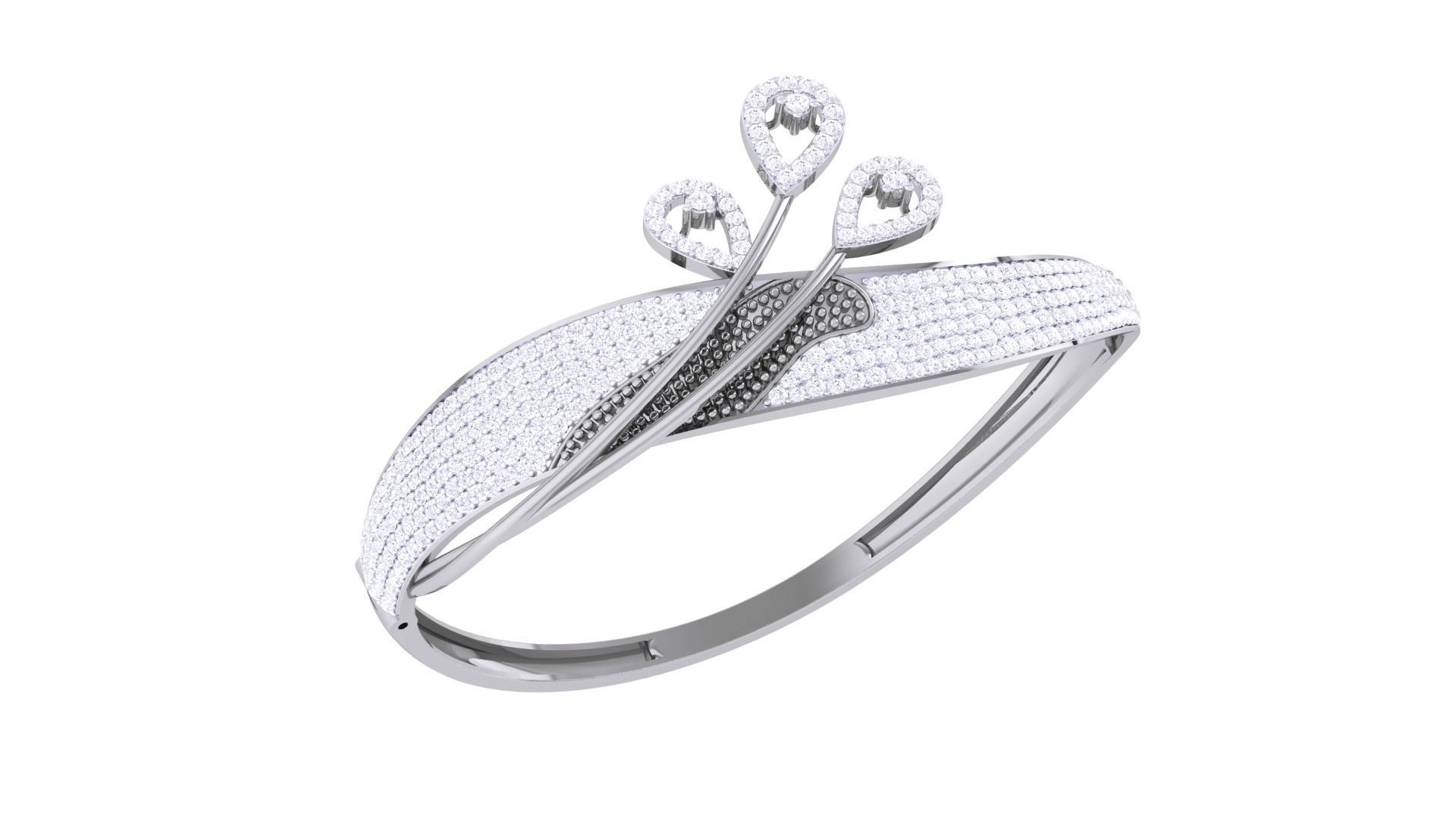 Tri Flower Twisted High Jewelry Italian Diamond Bracelets 3dm 3D print model_6