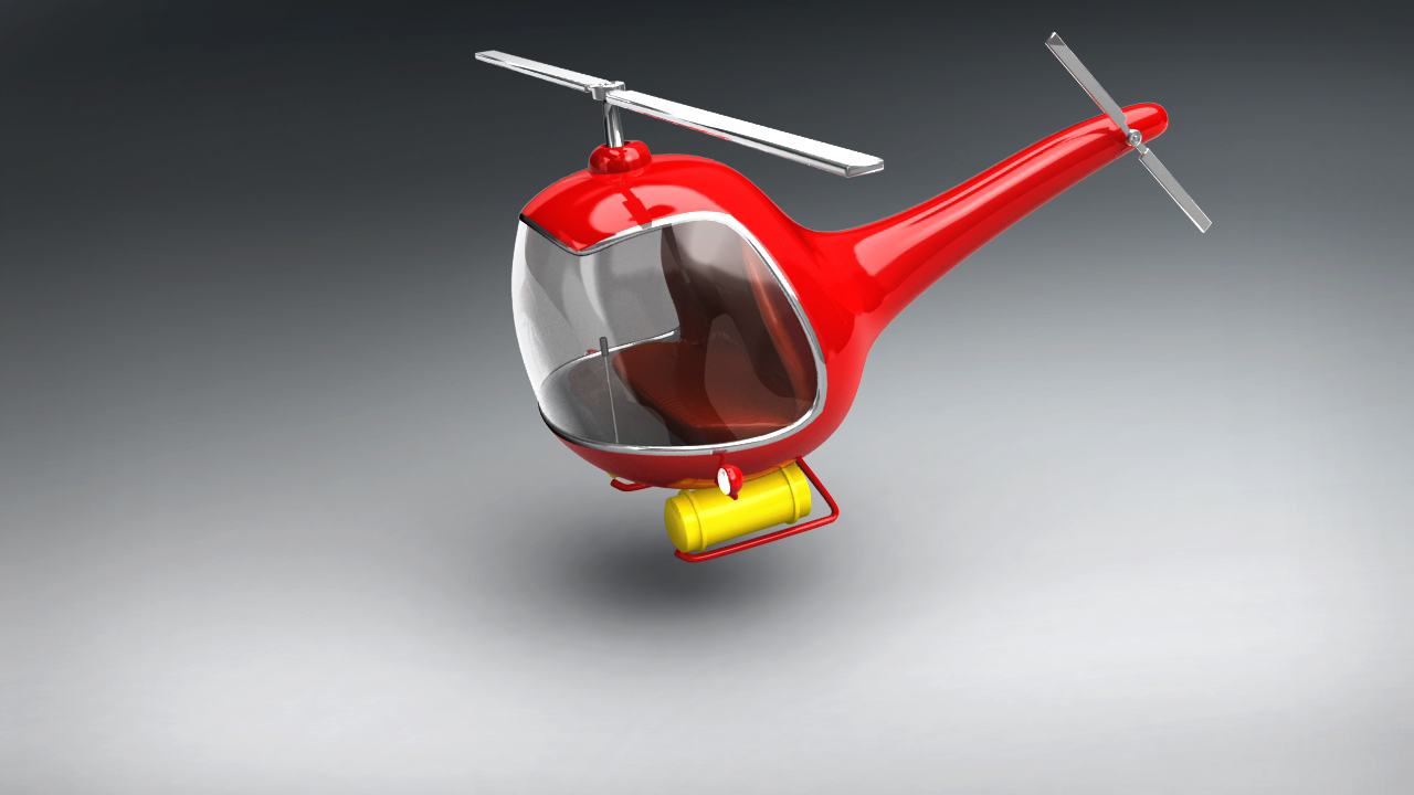 Vintage Red Helicopter 3D Model  3D model_1