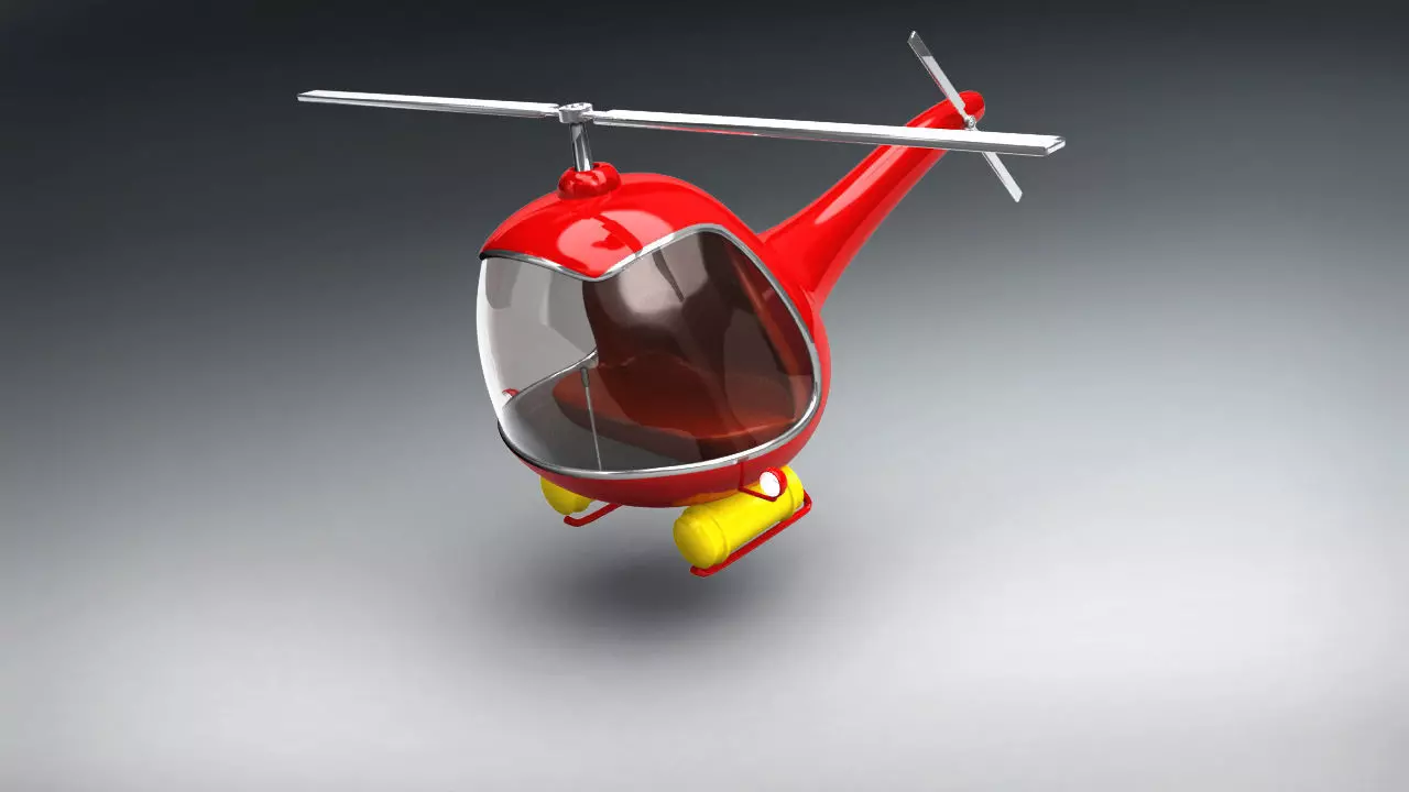 Vintage Red Helicopter 3D Model  3D model_0