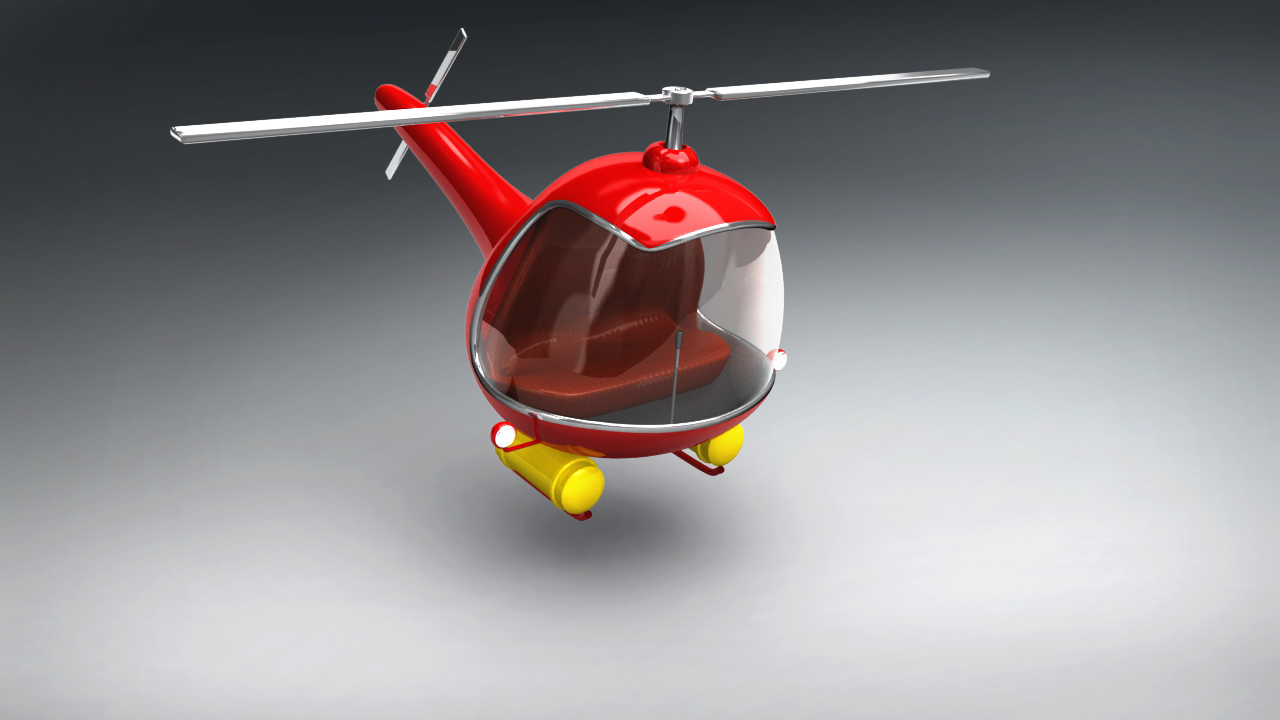 Vintage Red Helicopter 3D Model  3D model_5