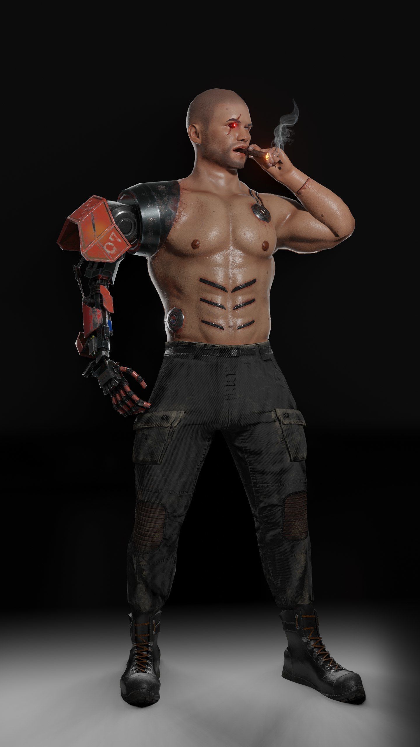 Cyborg character Low-poly 3D model_2