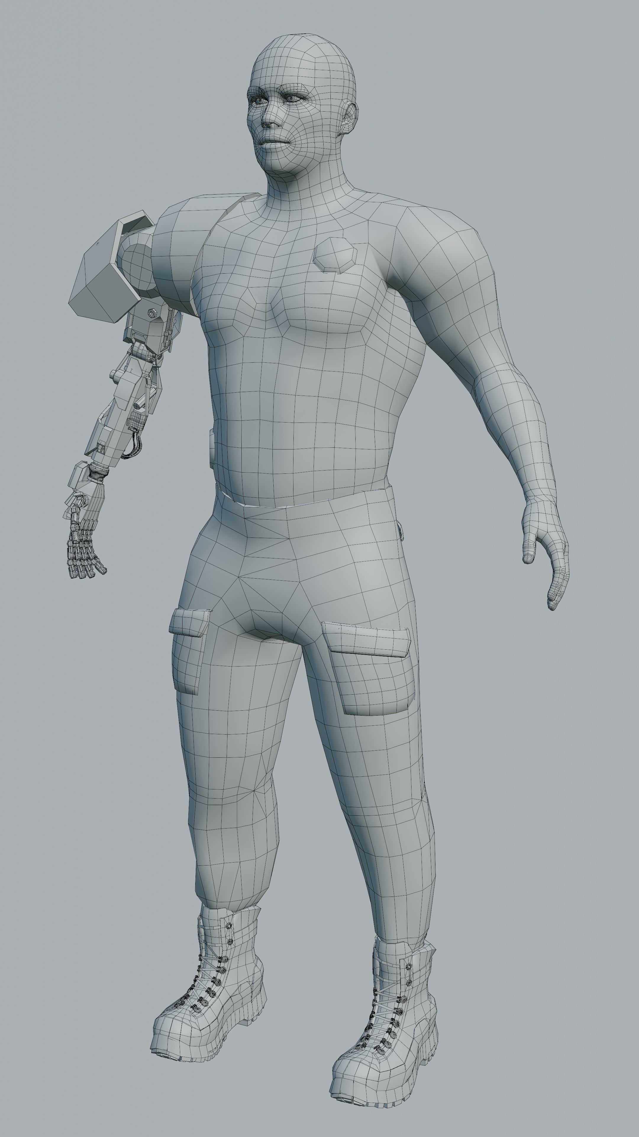 Cyborg character Low-poly 3D model_3