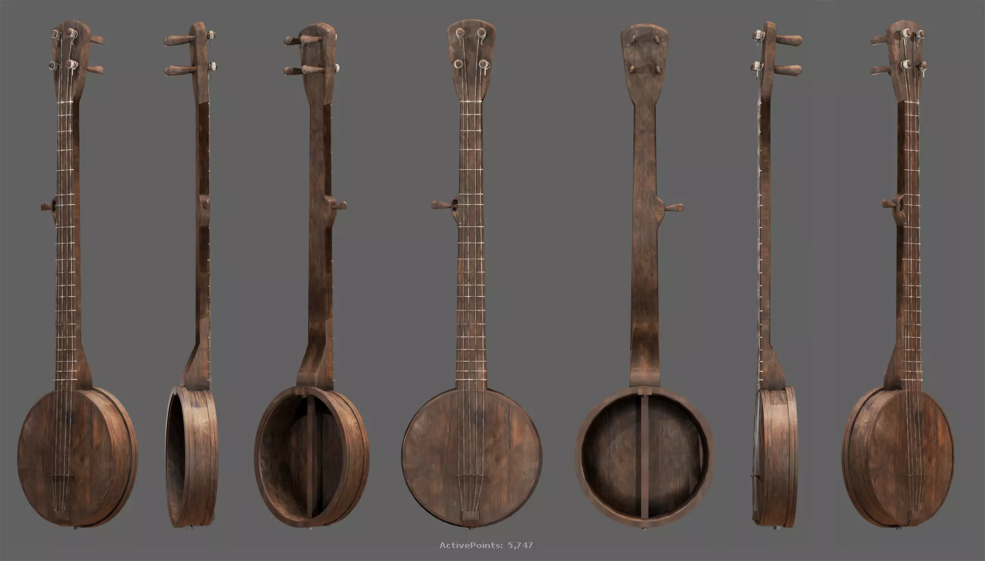 3d Old Gourd Banjo Low-poly 3D model Low-poly 3D model_0