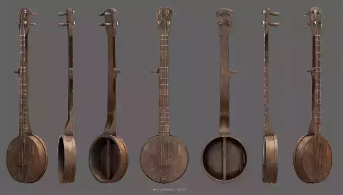 3d Old Gourd Banjo Low-poly 3D model