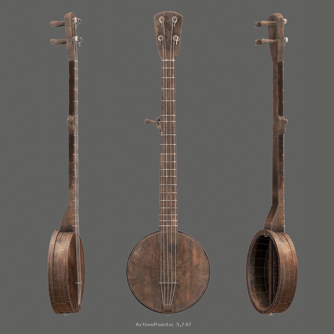 3d Old Gourd Banjo Low-poly 3D model Low-poly 3D model_2
