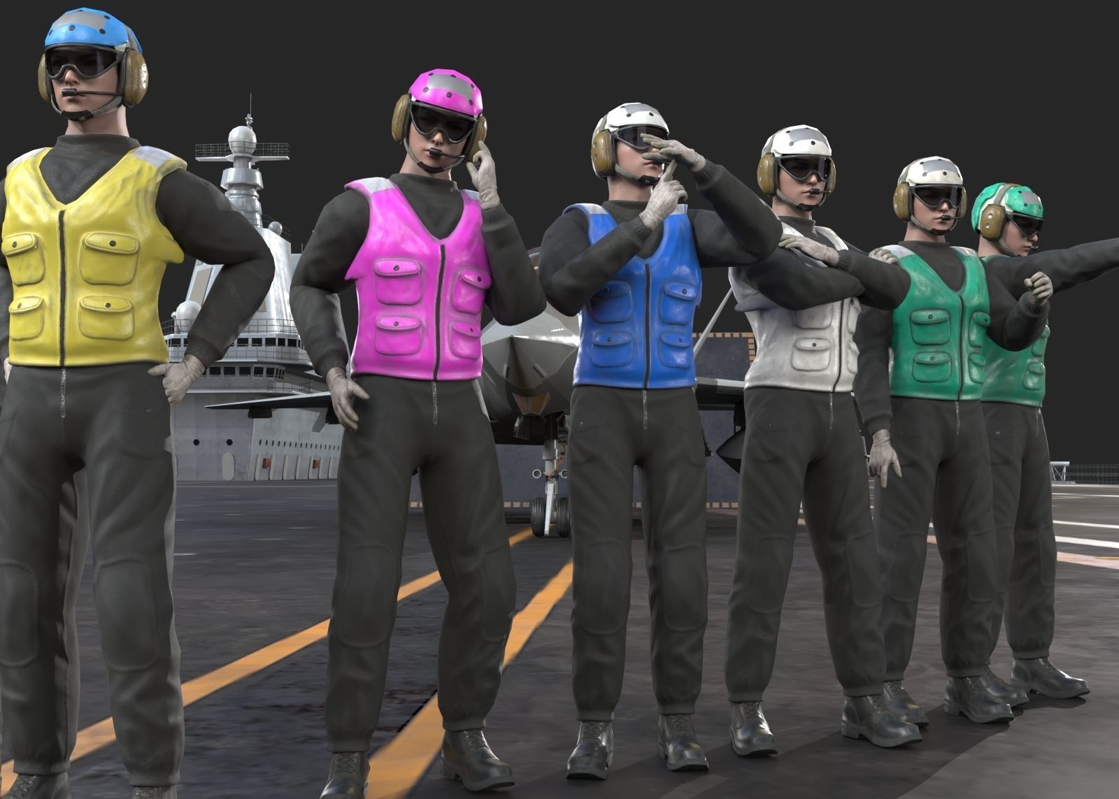 Chinese NAVY Flight Deck Crew PLAN Carrier Deck Signal Officer Low-poly 3D model_2