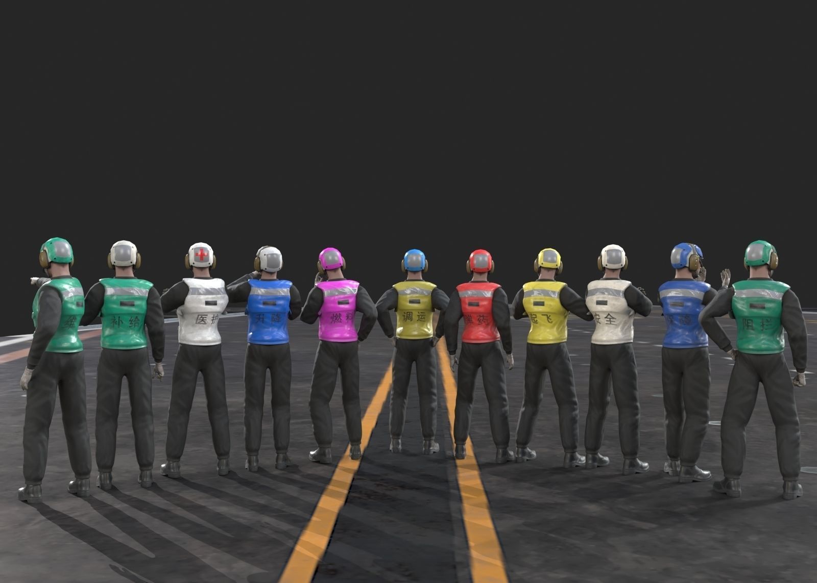 Chinese NAVY Flight Deck Crew PLAN Carrier Deck Signal Officer Low-poly 3D model_1