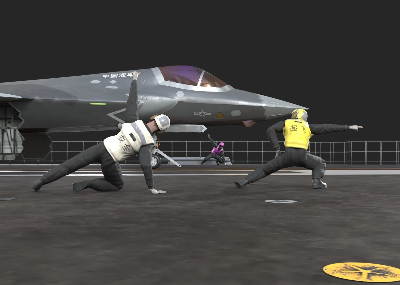 Chinese NAVY Flight Deck Crew PLAN Carrier Deck Signal Officer Low-poly 3D model_6