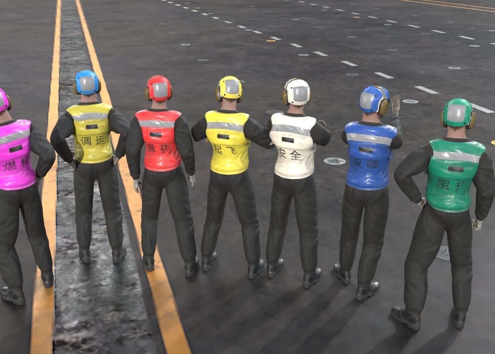 Chinese NAVY Flight Deck Crew PLAN Carrier Deck Signal Officer Low-poly 3D model_4