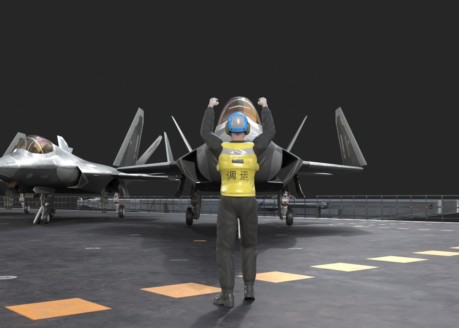 Chinese NAVY Flight Deck Crew PLAN Carrier Deck Signal Officer Low-poly 3D model_5