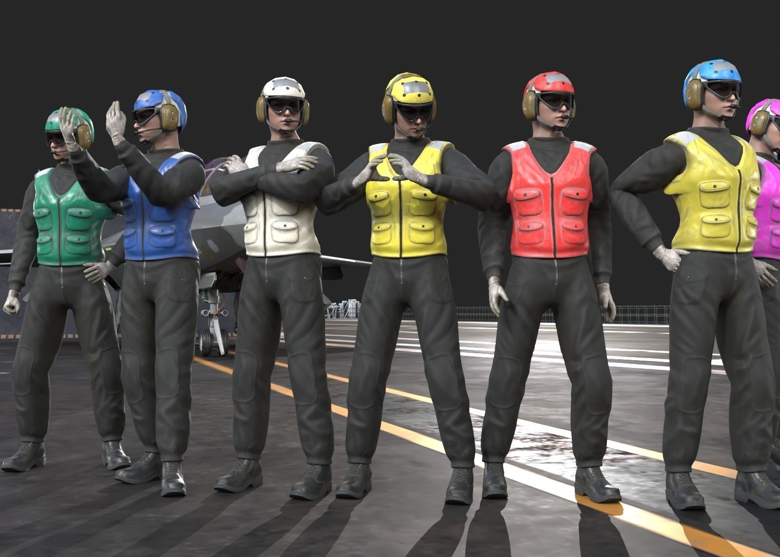 Chinese NAVY Flight Deck Crew PLAN Carrier Deck Signal Officer Low-poly 3D model_3