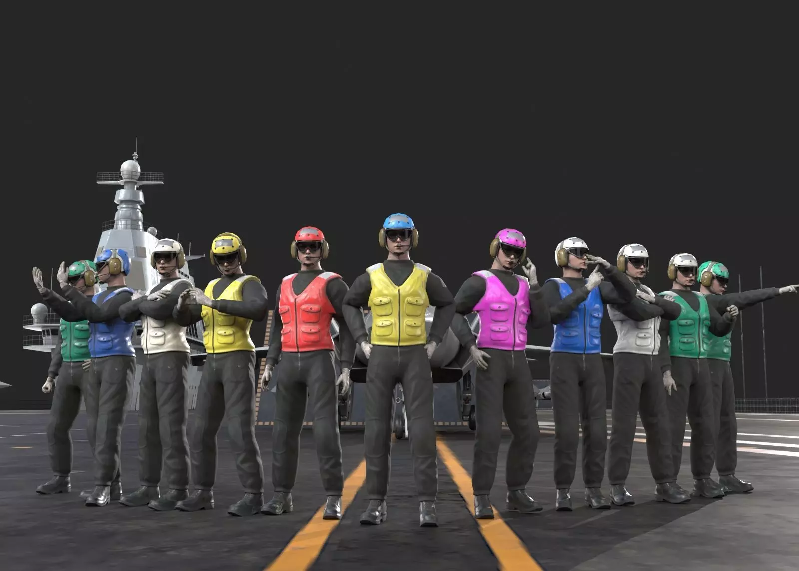 Chinese NAVY Flight Deck Crew PLAN Carrier Deck Signal Officer Low-poly 3D model_0