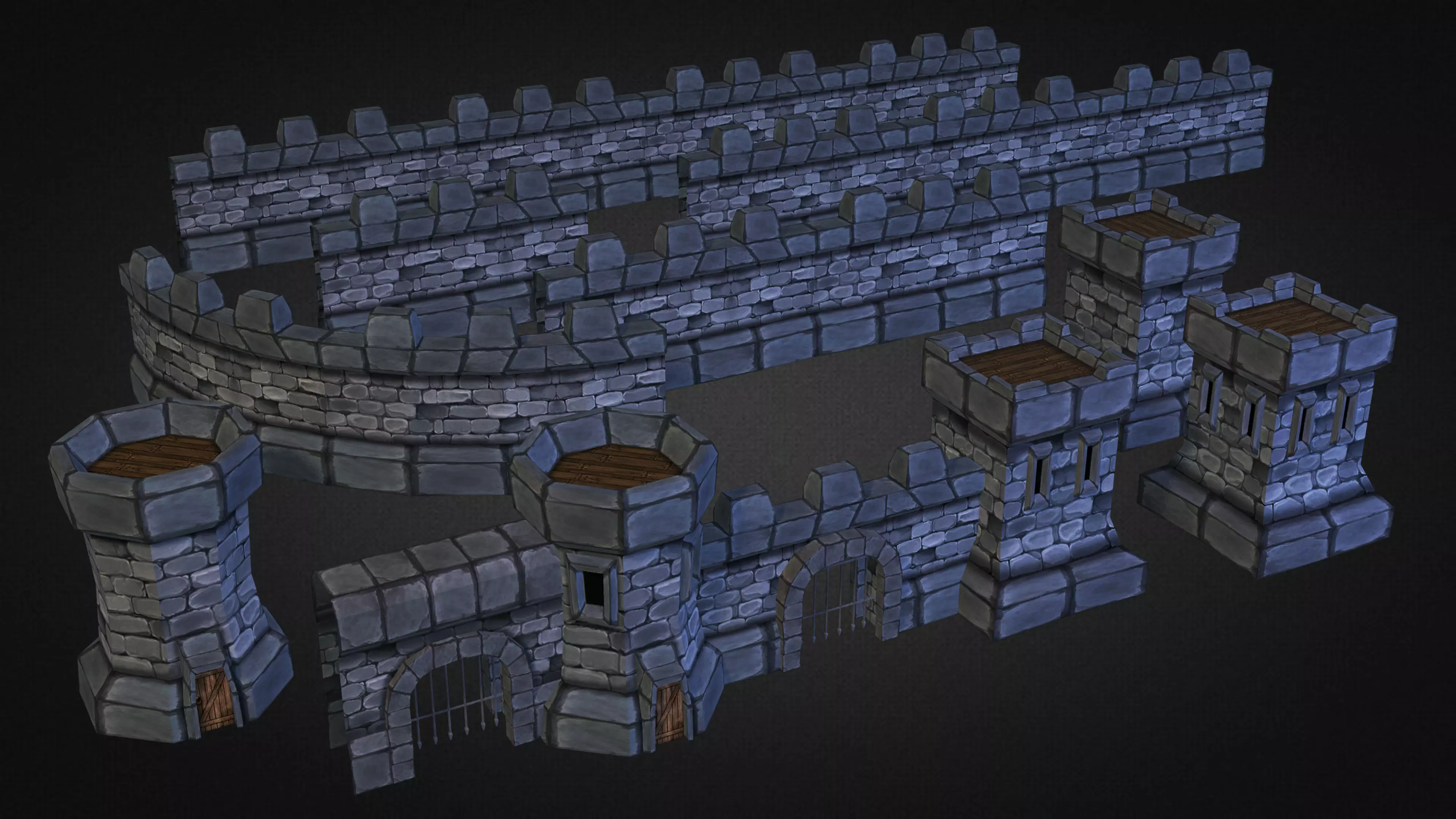 Medieval Stone Castle Pack Low-poly 3D model_0