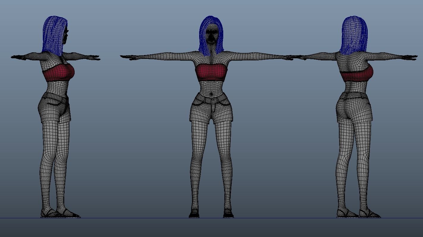 Realistic Female Character Maya Rig Model 3D model_6