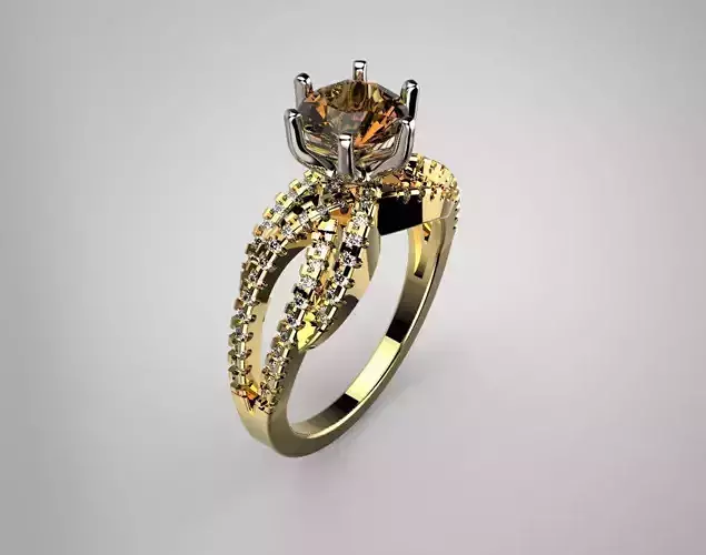 Gold Round and White Diamond  Engagement Ring