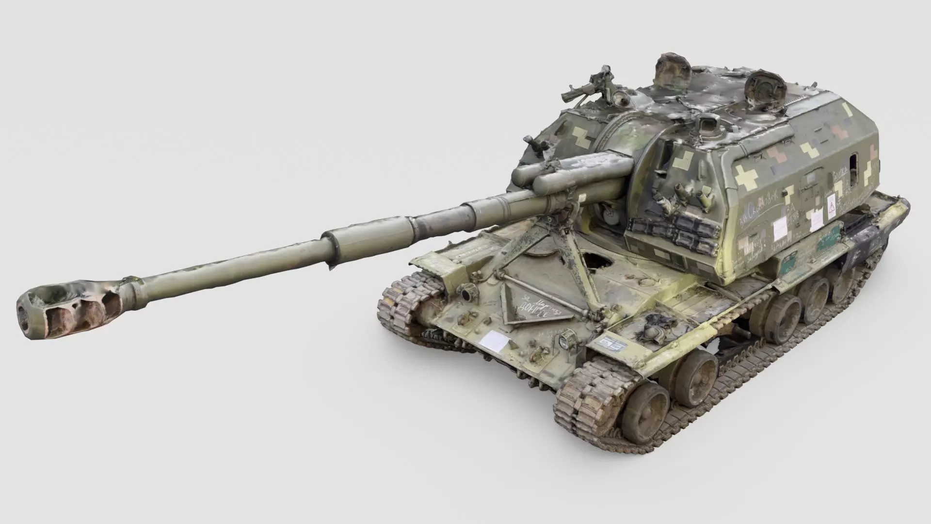 Destroyed 2S19 Msta 152 mm self-propelled howitzer M1990 3D model_0