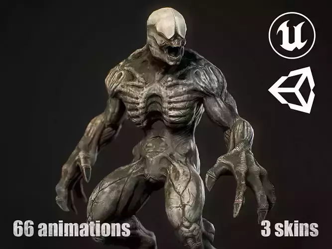 Horror Demon Creature v3 with 66 animations Low-poly 3D model