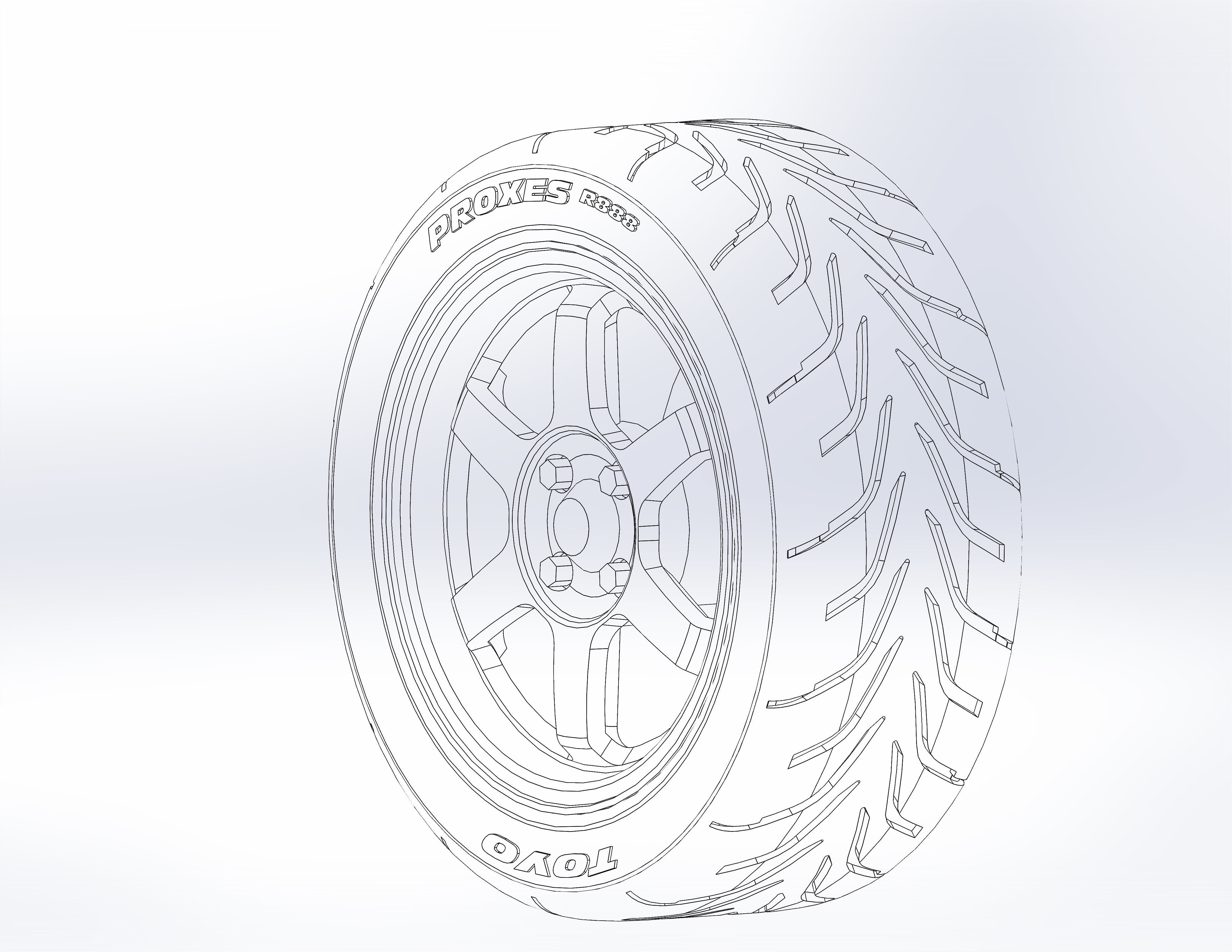 Wheel for scale model Rim TE37 tire with realistic tread pattern 3D print model_5