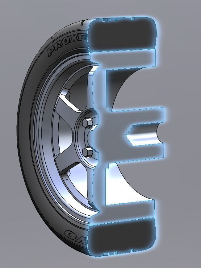 Wheel for scale model Rim TE37 tire with realistic tread pattern 3D print model_7
