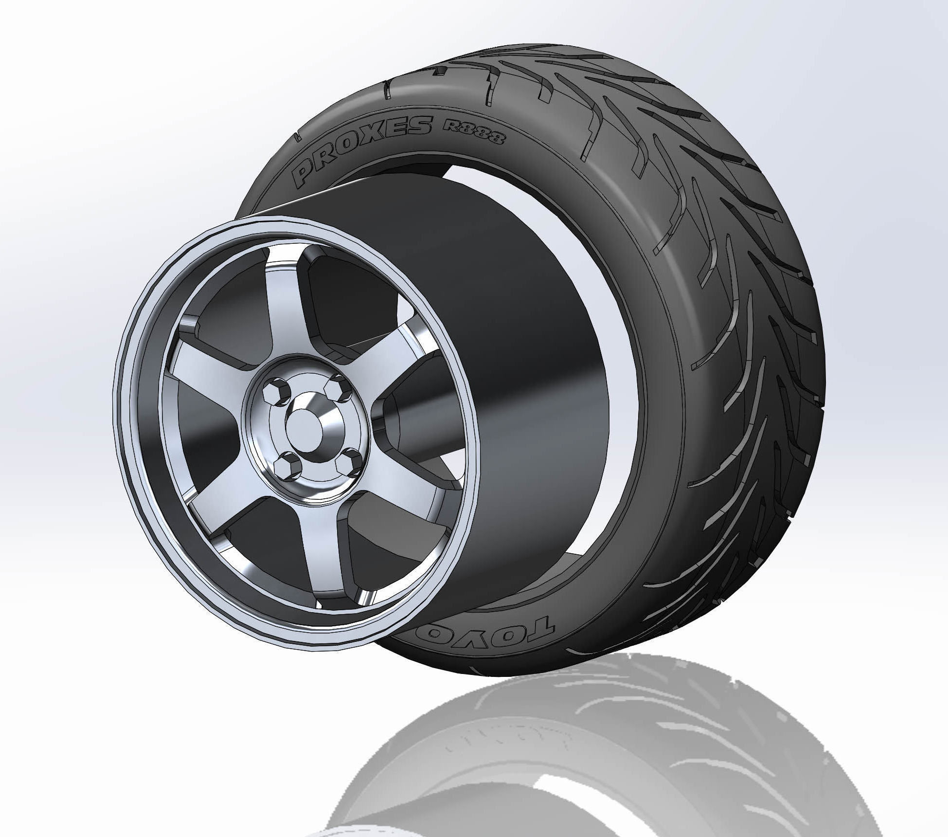 Wheel for scale model Rim TE37 tire with realistic tread pattern 3D print model_2