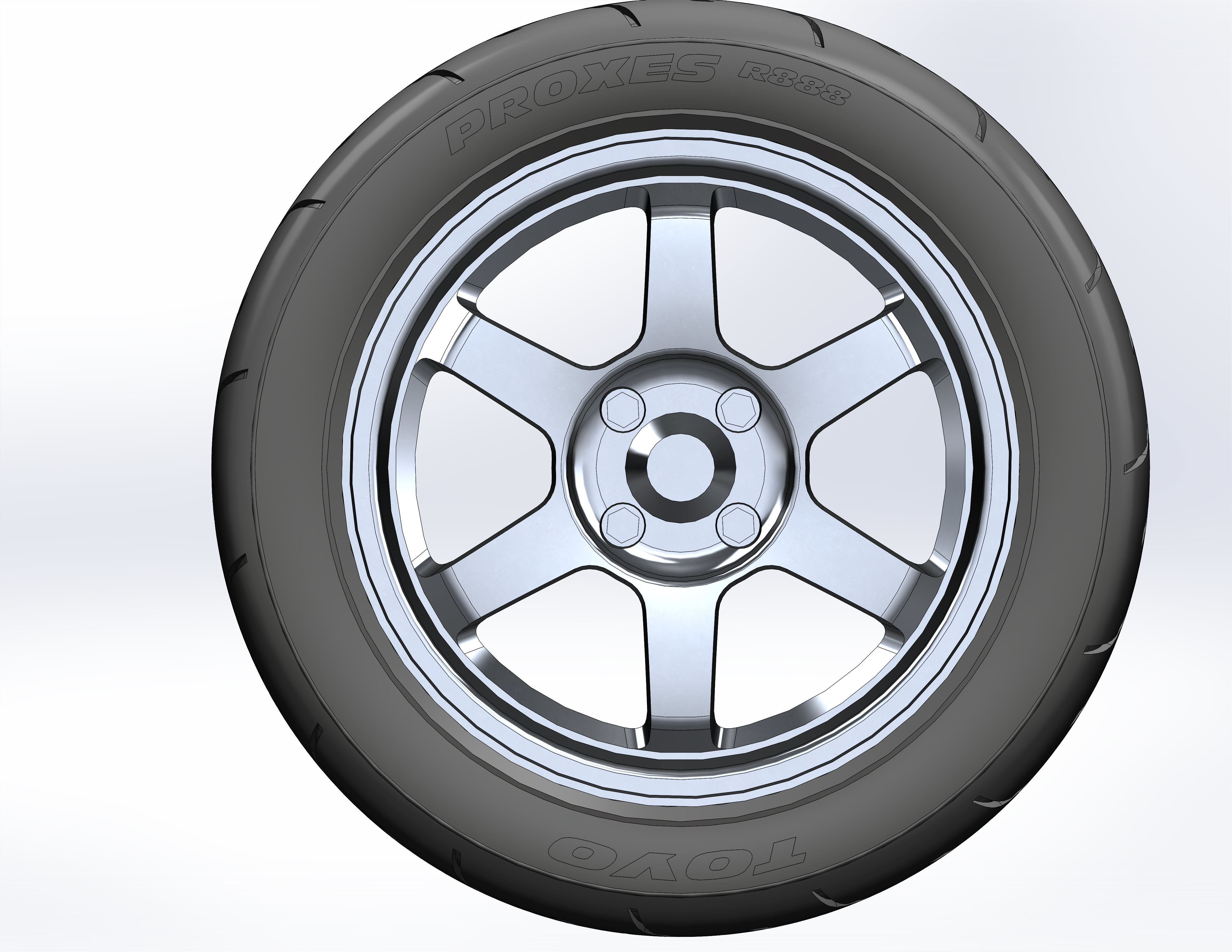 Wheel for scale model Rim TE37 tire with realistic tread pattern 3D print model_3