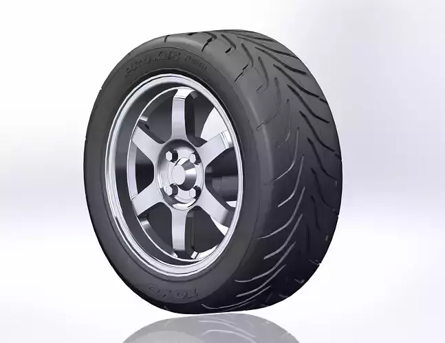 Wheel for scale model Rim TE37 tire with realistic tread pattern 3D print model Wheel for scale model Rim TE37 tire with realistic tread pattern 3D print model