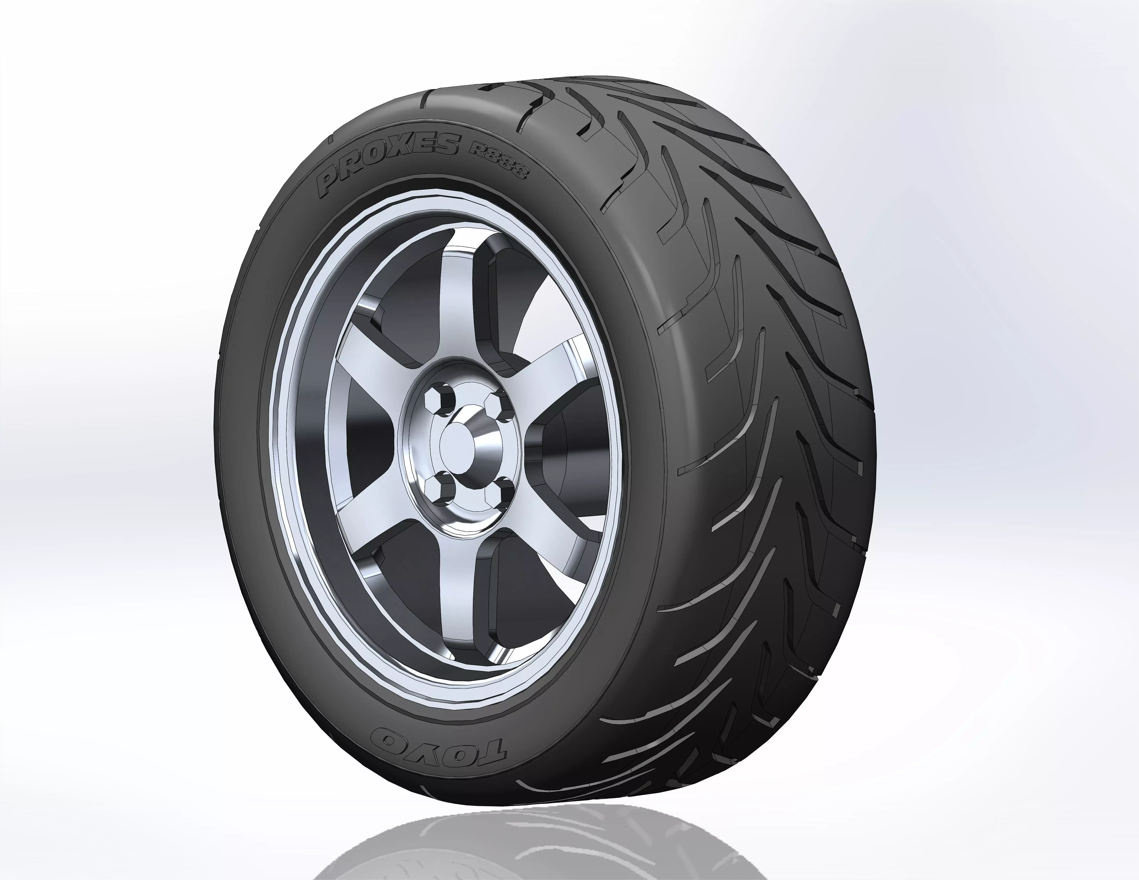 Wheel for scale model Rim TE37 tire with realistic tread pattern 3D print model_0