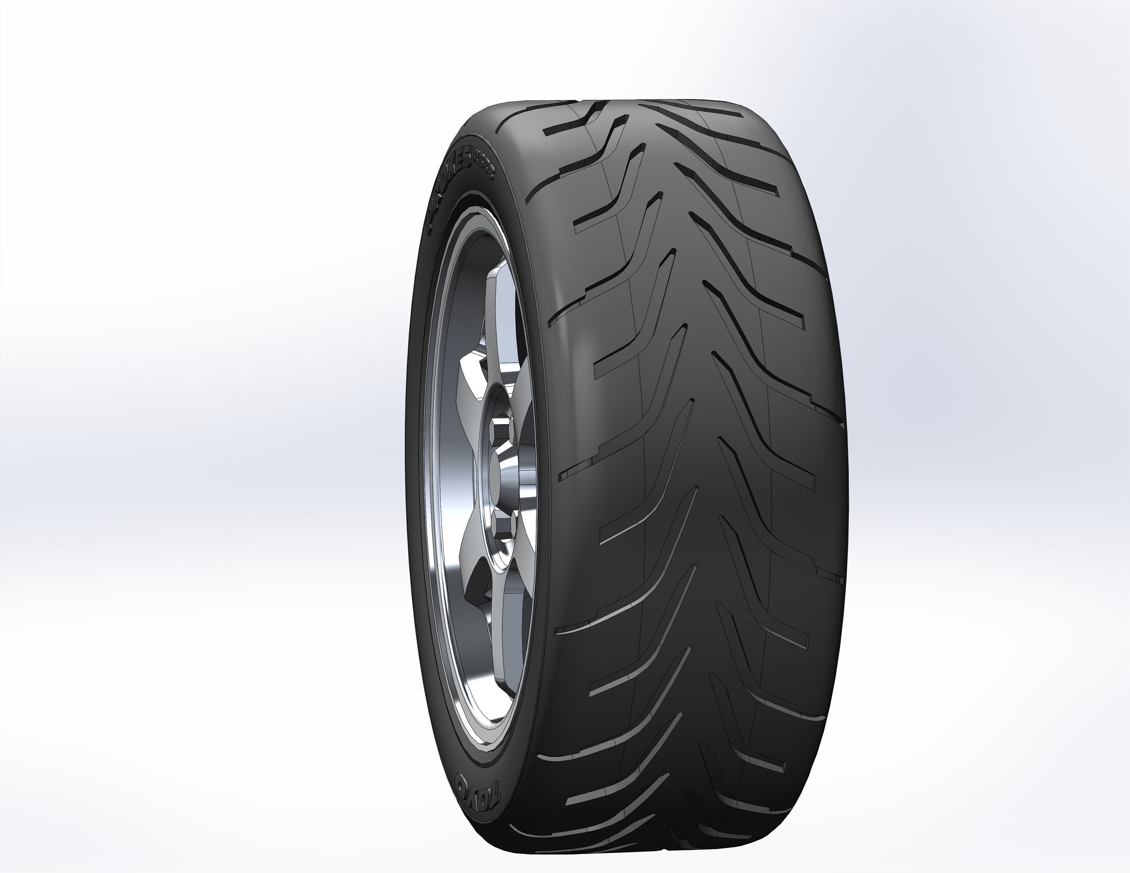 Wheel for scale model Rim TE37 tire with realistic tread pattern 3D print model_1