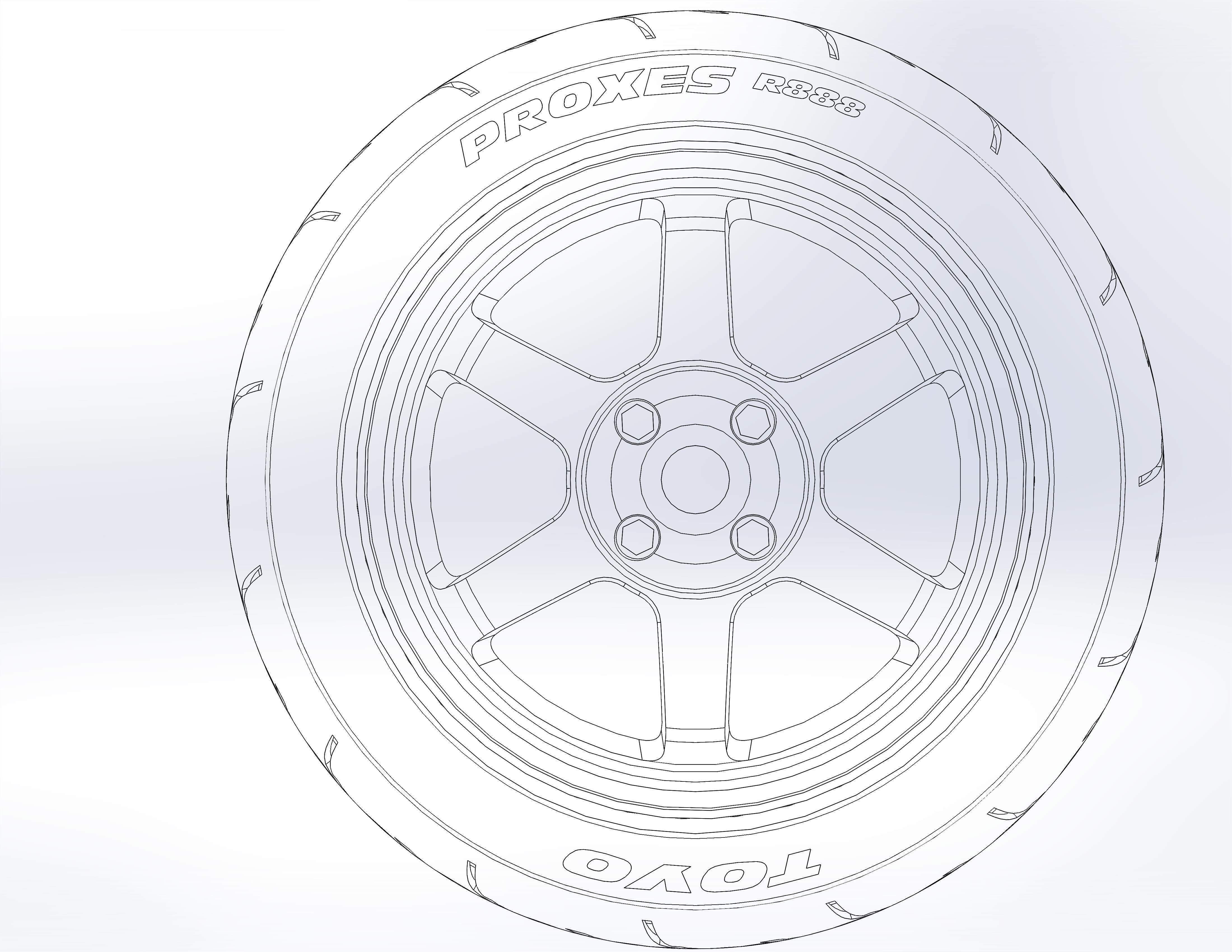 Wheel for scale model Rim TE37 tire with realistic tread pattern 3D print model_4