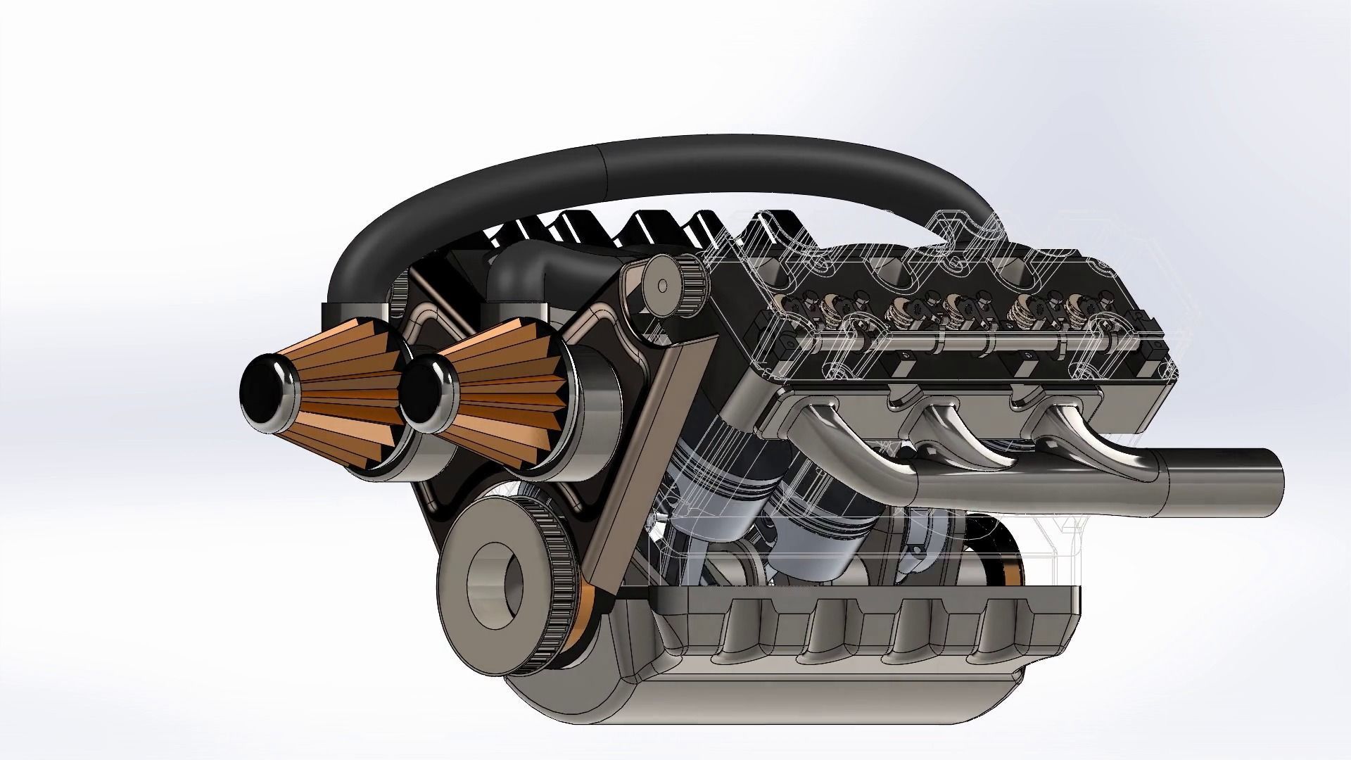 Car Engine with 2 turbo V6 solidworks 3D model_2