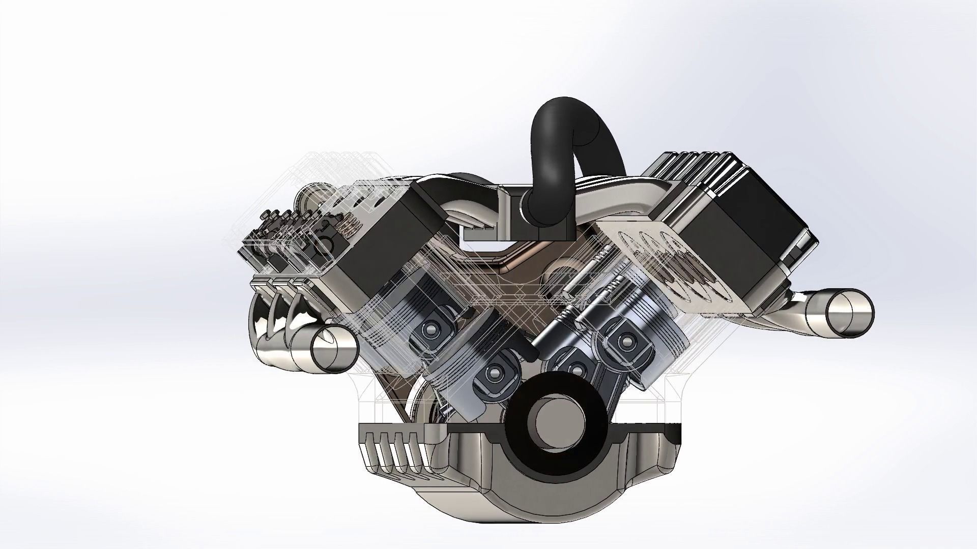 Car Engine with 2 turbo V6 solidworks 3D model_1