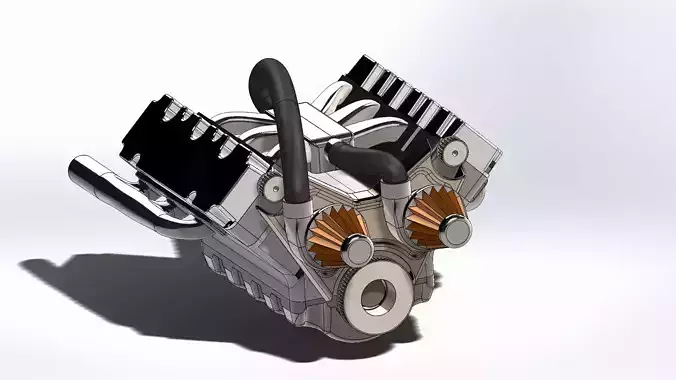Car Engine with 2 turbo V6 solidworks 3D model