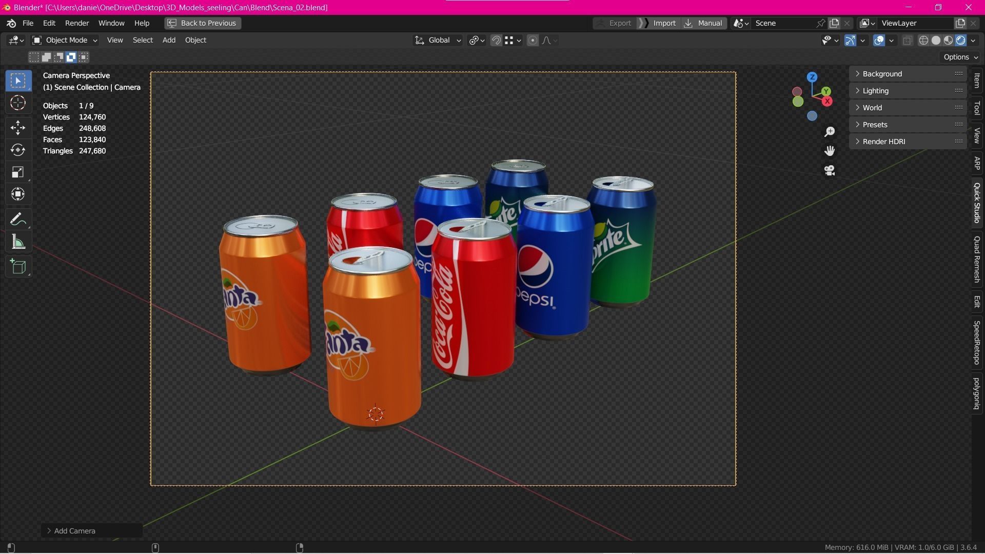 Tin cans pepsi fanta coca cola sprite Low-poly 3D model_3