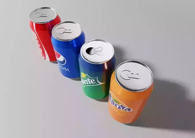 Tin cans pepsi fanta coca cola sprite Low-poly 3D model