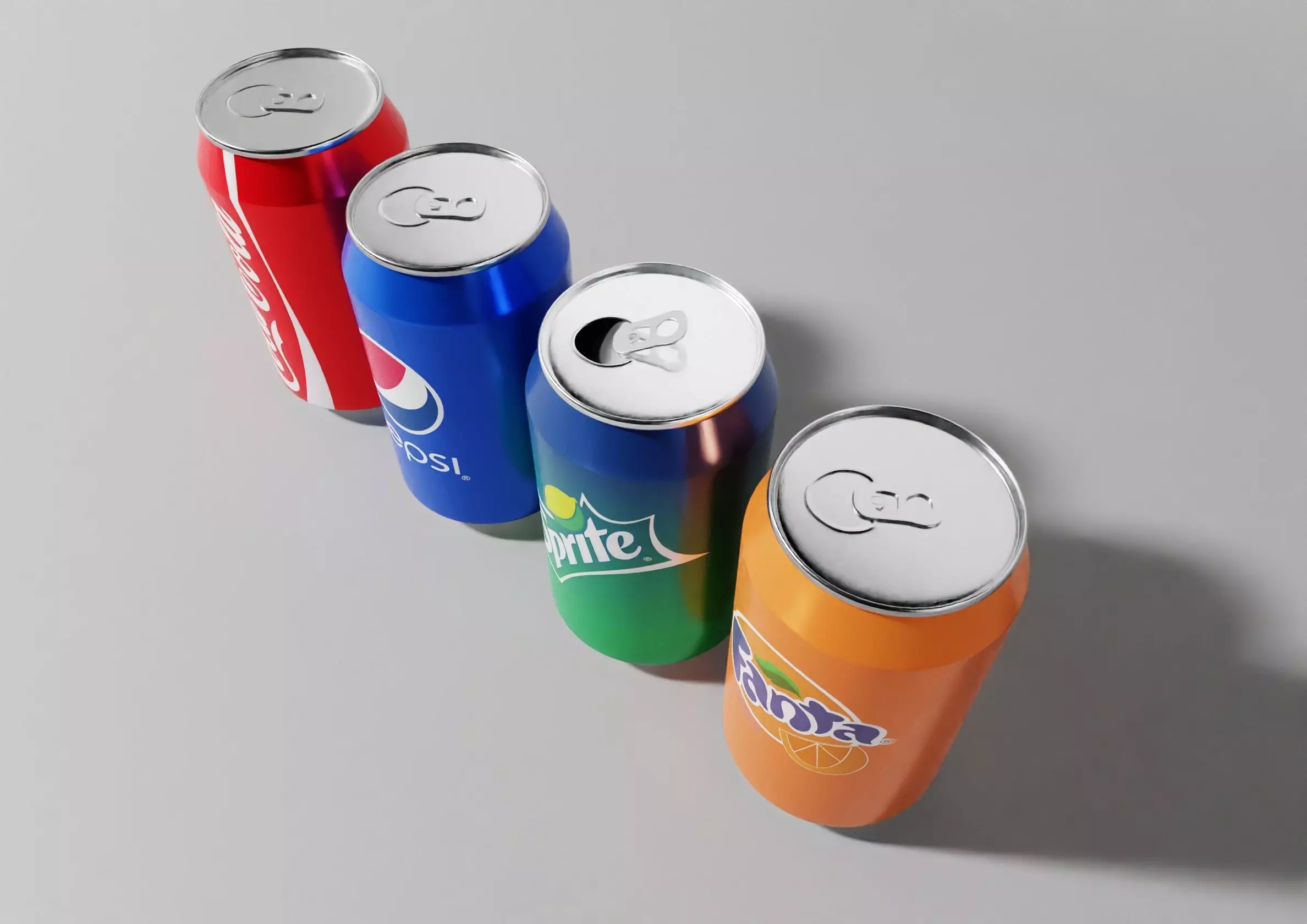 Tin cans pepsi fanta coca cola sprite Low-poly 3D model_0