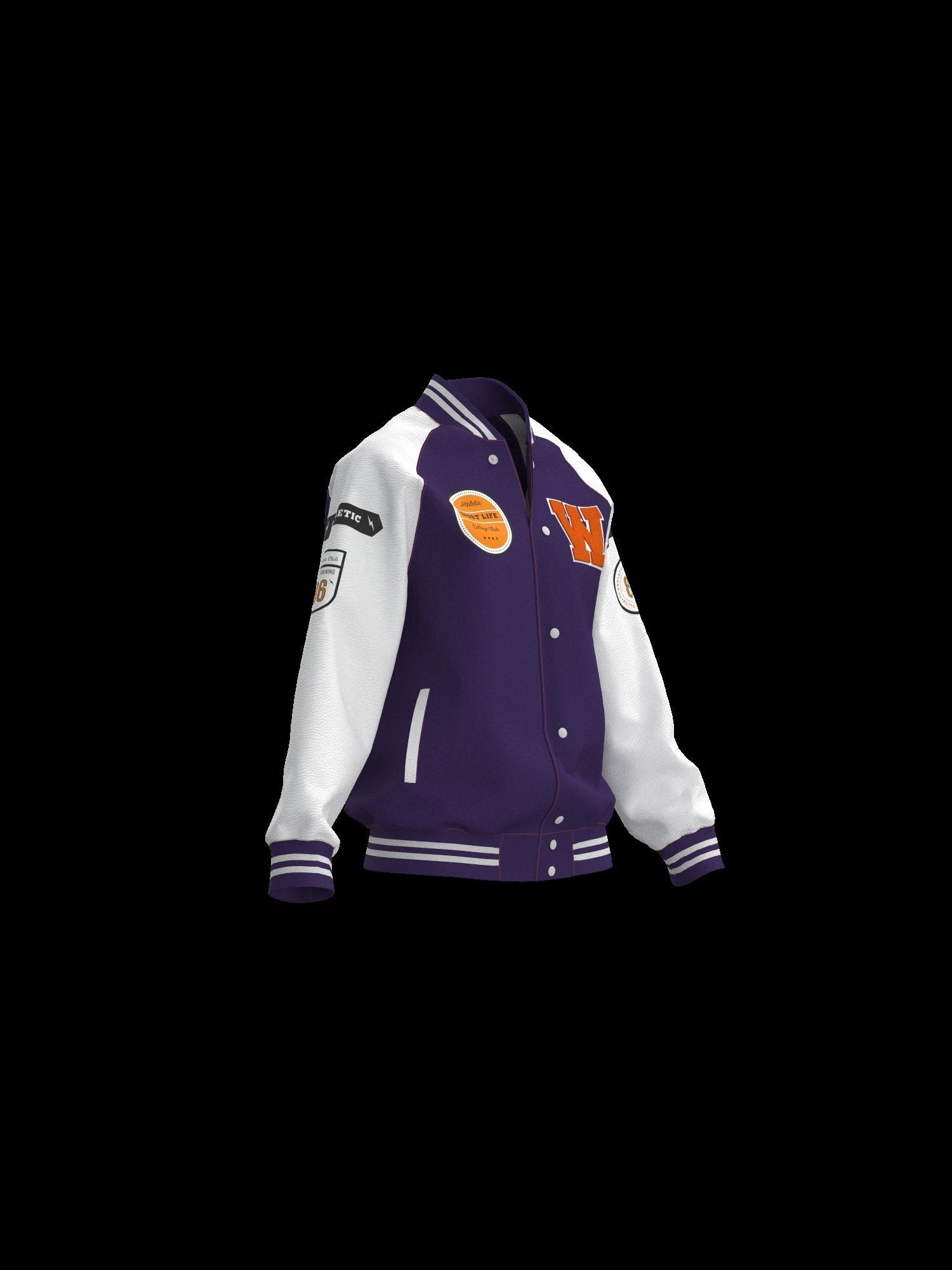 Female raglan varsity jacket 3D model_9