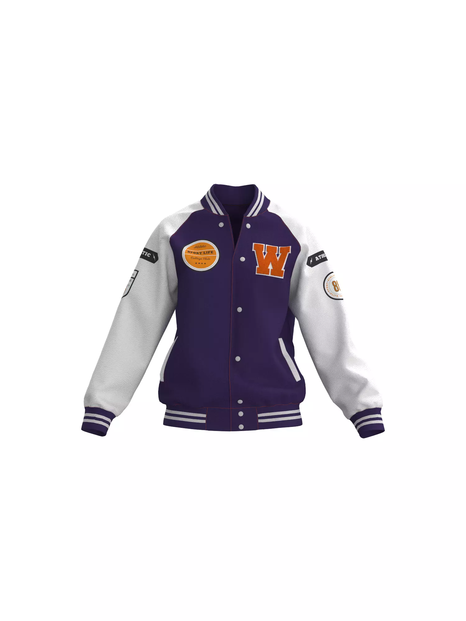 Female raglan varsity jacket 3D model_0
