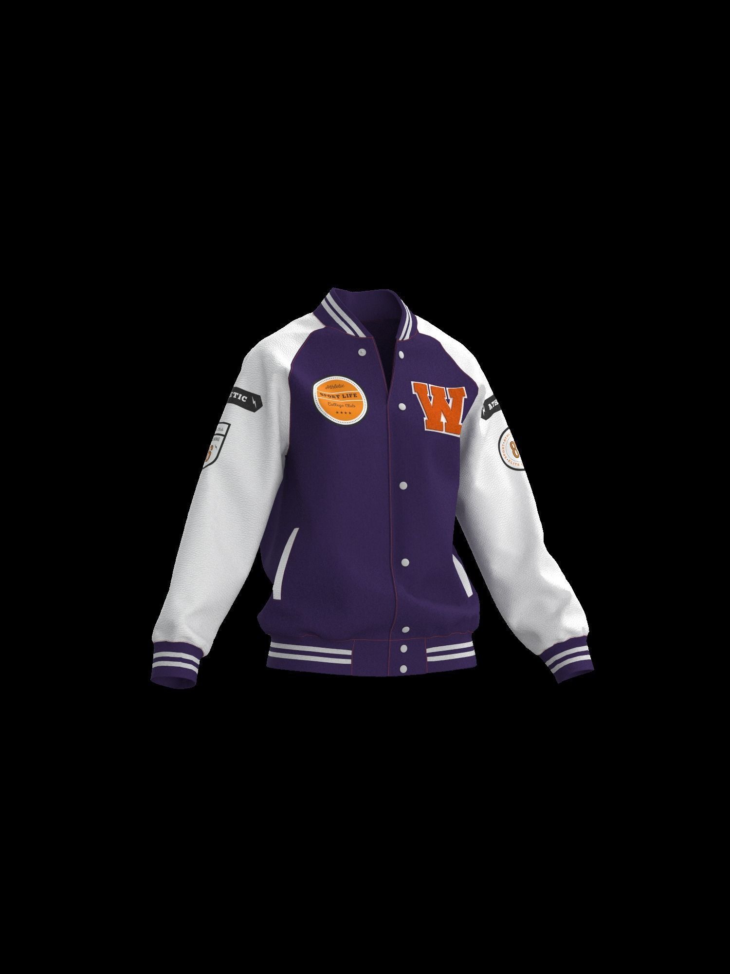 Female raglan varsity jacket 3D model_8