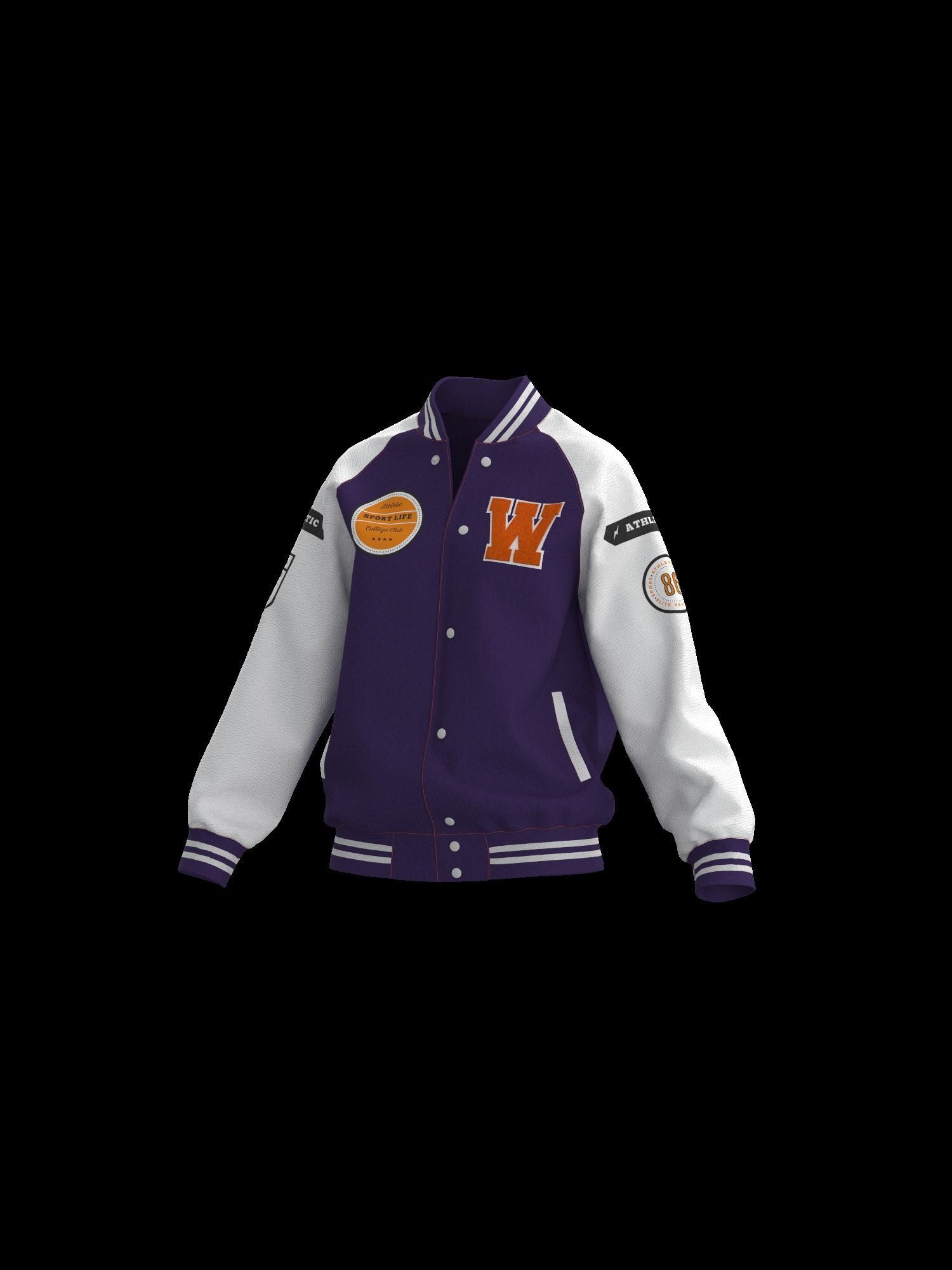 Female raglan varsity jacket 3D model_7