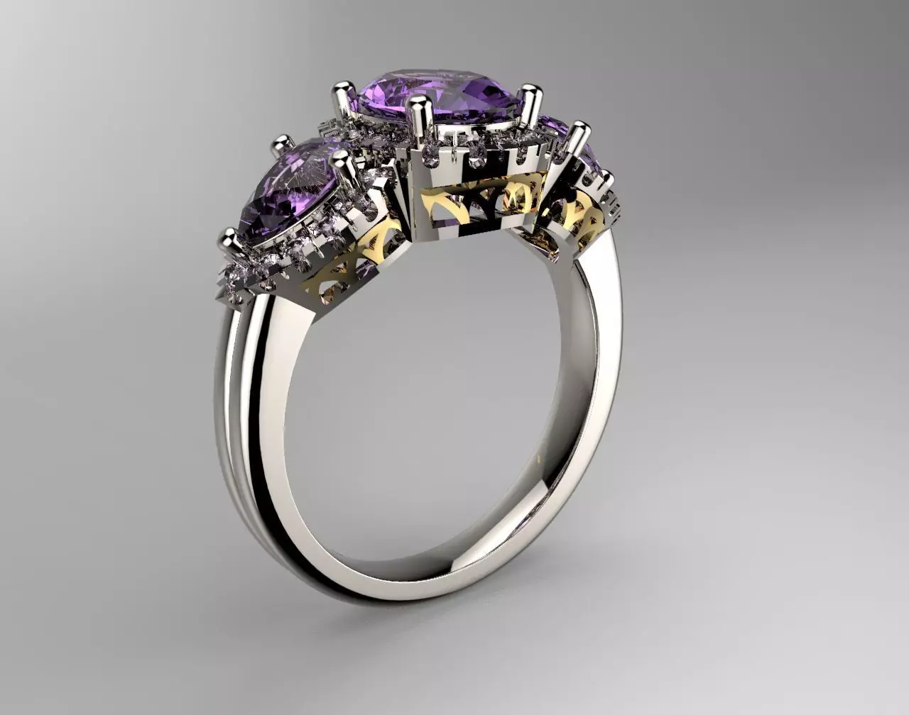 three stones engagement Ring for Women 3D print model
