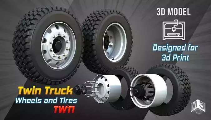Twin Truck Wheels and Tires TWT1 3D print model