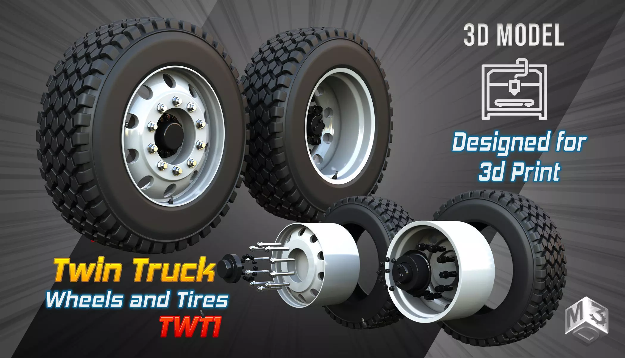 Twin Truck Wheels and Tires TWT1 3D print model_0